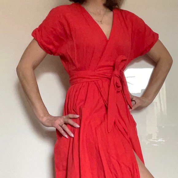 Mara Hoffman Blair Plunge-Front Midi Dress - Picture 1 of 7